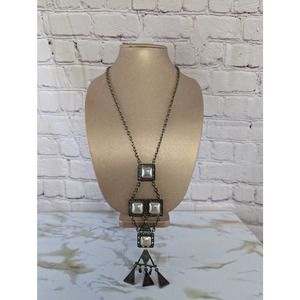 Vintage DLH Depose Signed Silver tone and Faux Pearl Victorian Style Necklace